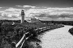 Cape Cod Lighthouse with Storm Clouds in Distance - BW